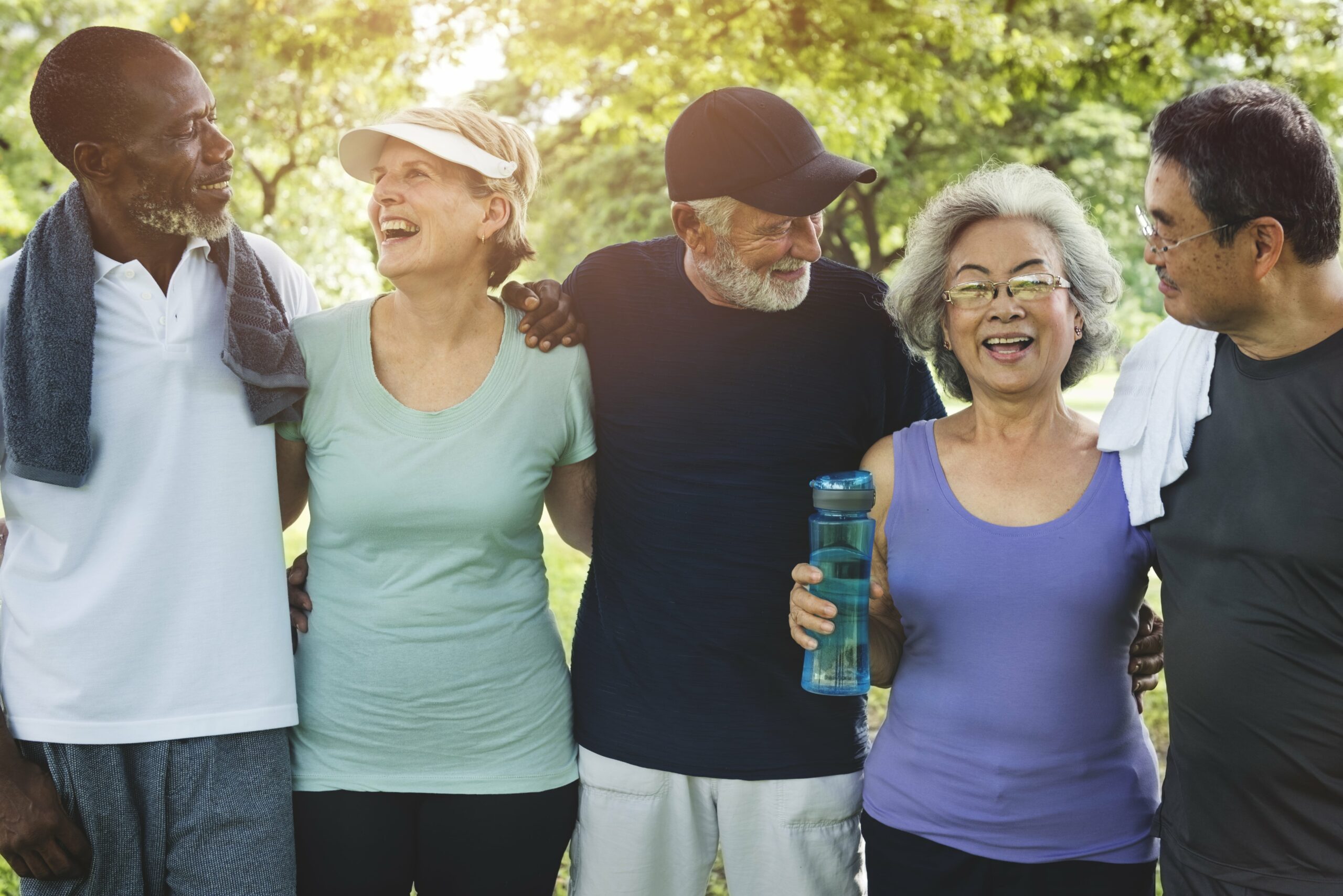 Healthy senior citizens on a walk