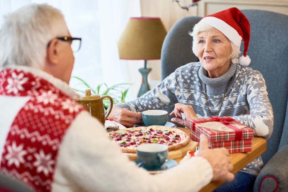 Elderly couple enjoying a holiday meal