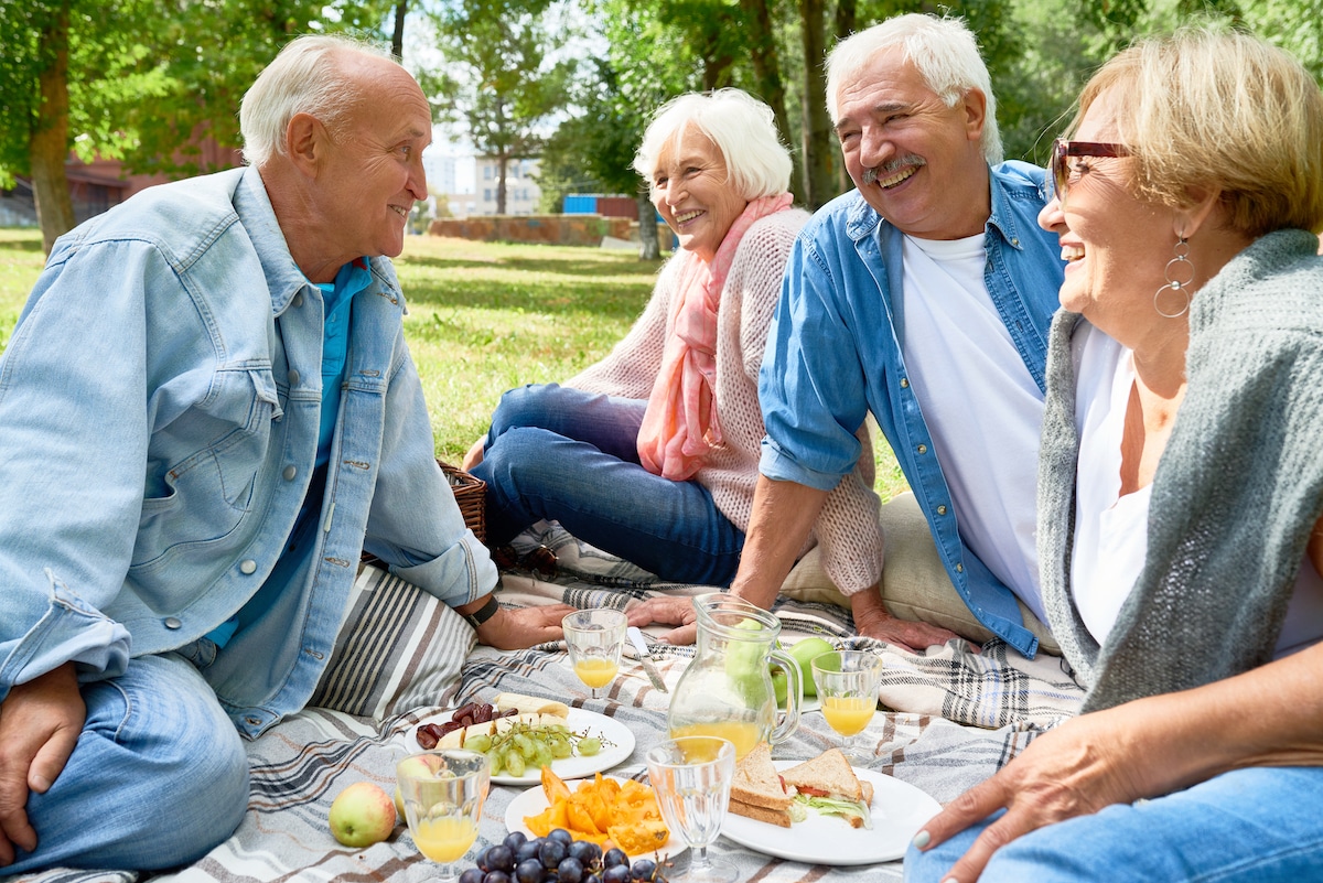 Two Older Couples Having a Picnic