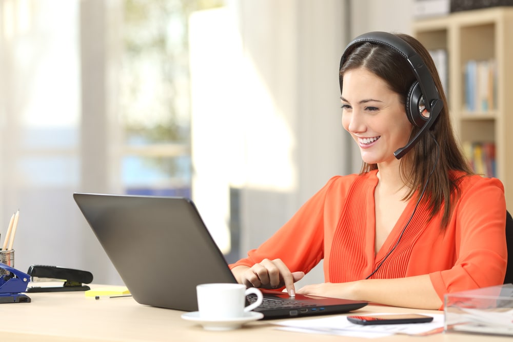 Woman attending an online webinar