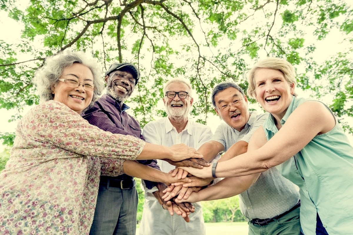 Group of older adults outdoors in the spring