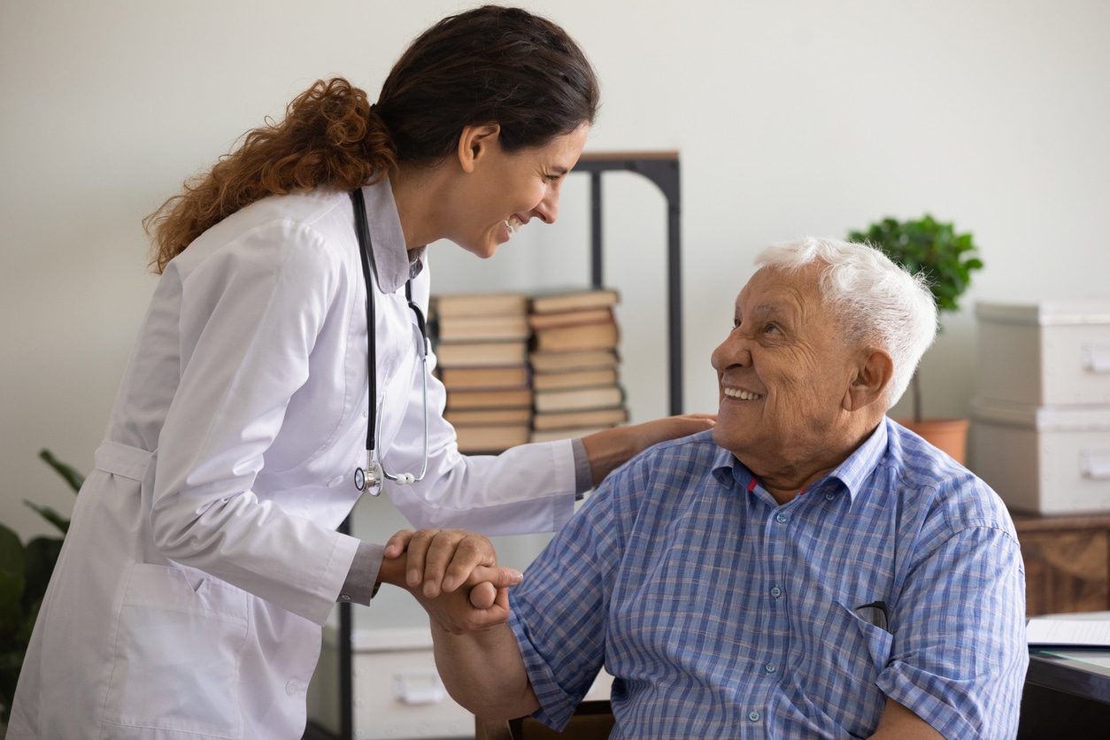 Thankful mature sick man holding nurse hand appreciating for help Malnutrition…Sarcopenia…Dysphagia…Are you making the clinical connections? – Webinar